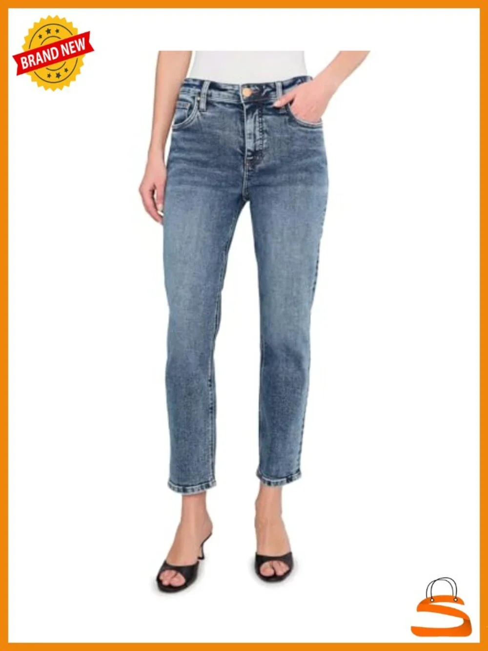 High Rise Straight Leg Mom Jeans - Cotton Blend Stretch